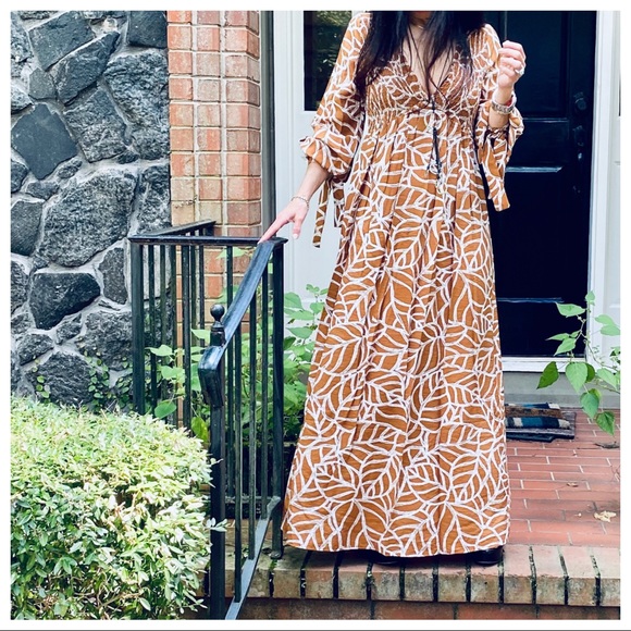 ✨LAST✨BOHO GYPSY CHIC LEAF PRINT WOVEN MAXI DRESS - Picture 11 of 12